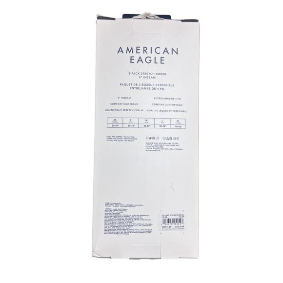 New AMERICAN EAGLE Men's XS 3 Pack 4" Stretch Poplin Boxers Blue Plaid Check Box - Picture 3 of 4